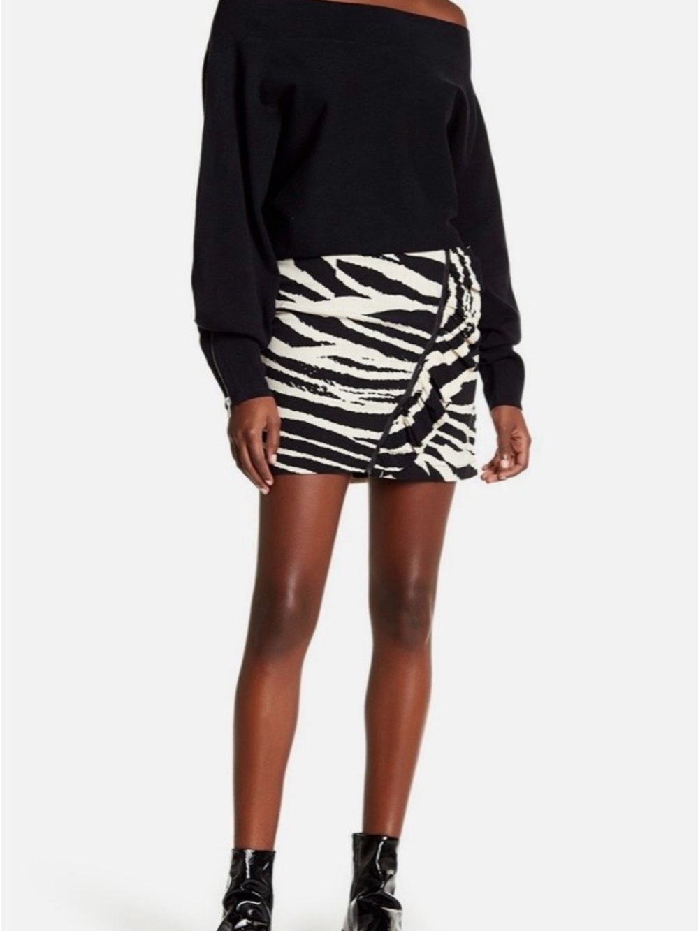 Black & White Zebra Print Mini Skirt - Women's